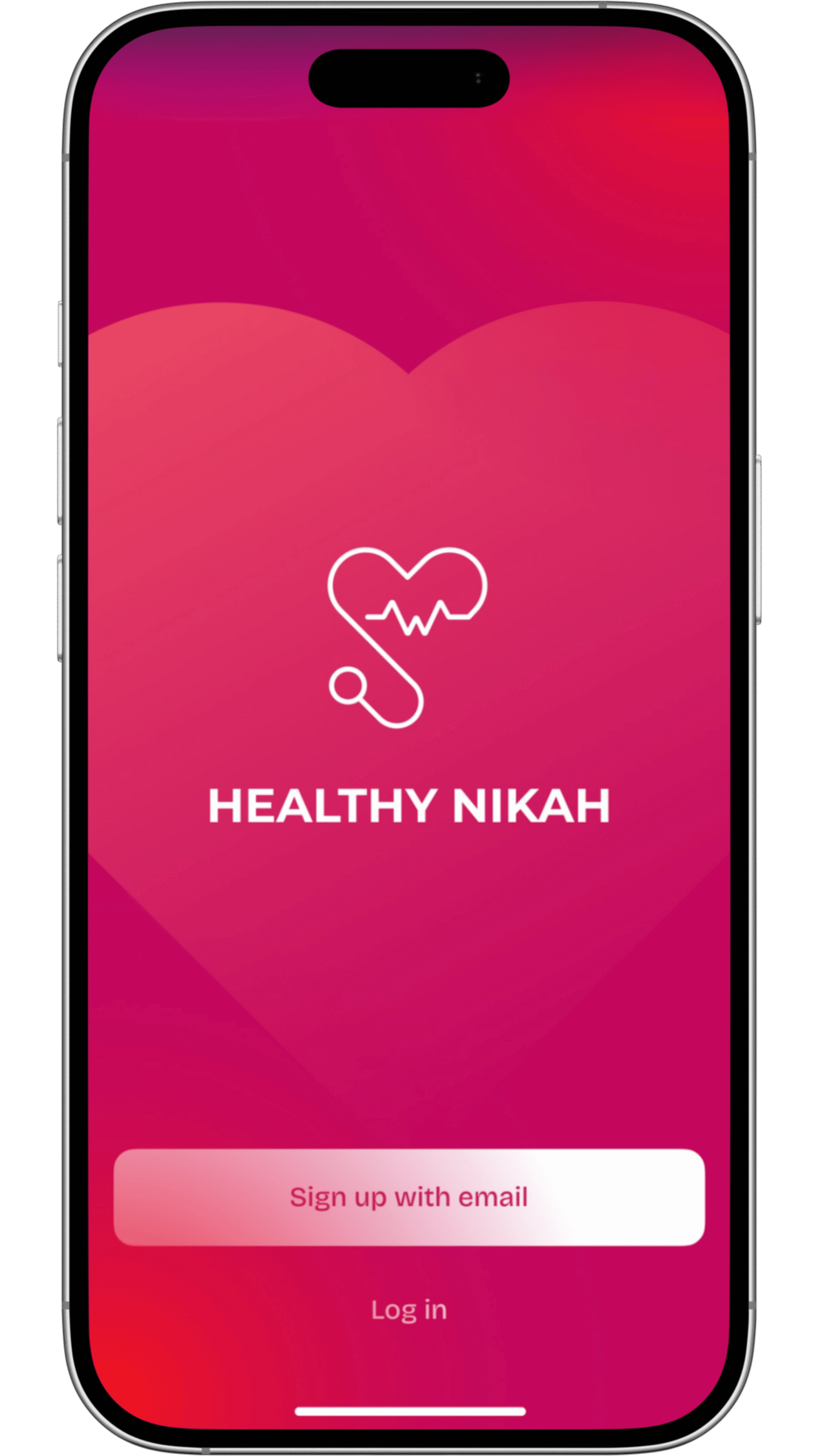 Healthy Nikah logo on pink gradient screen – Muslim marriage app branding for users searching beyond Muslim dating apps.