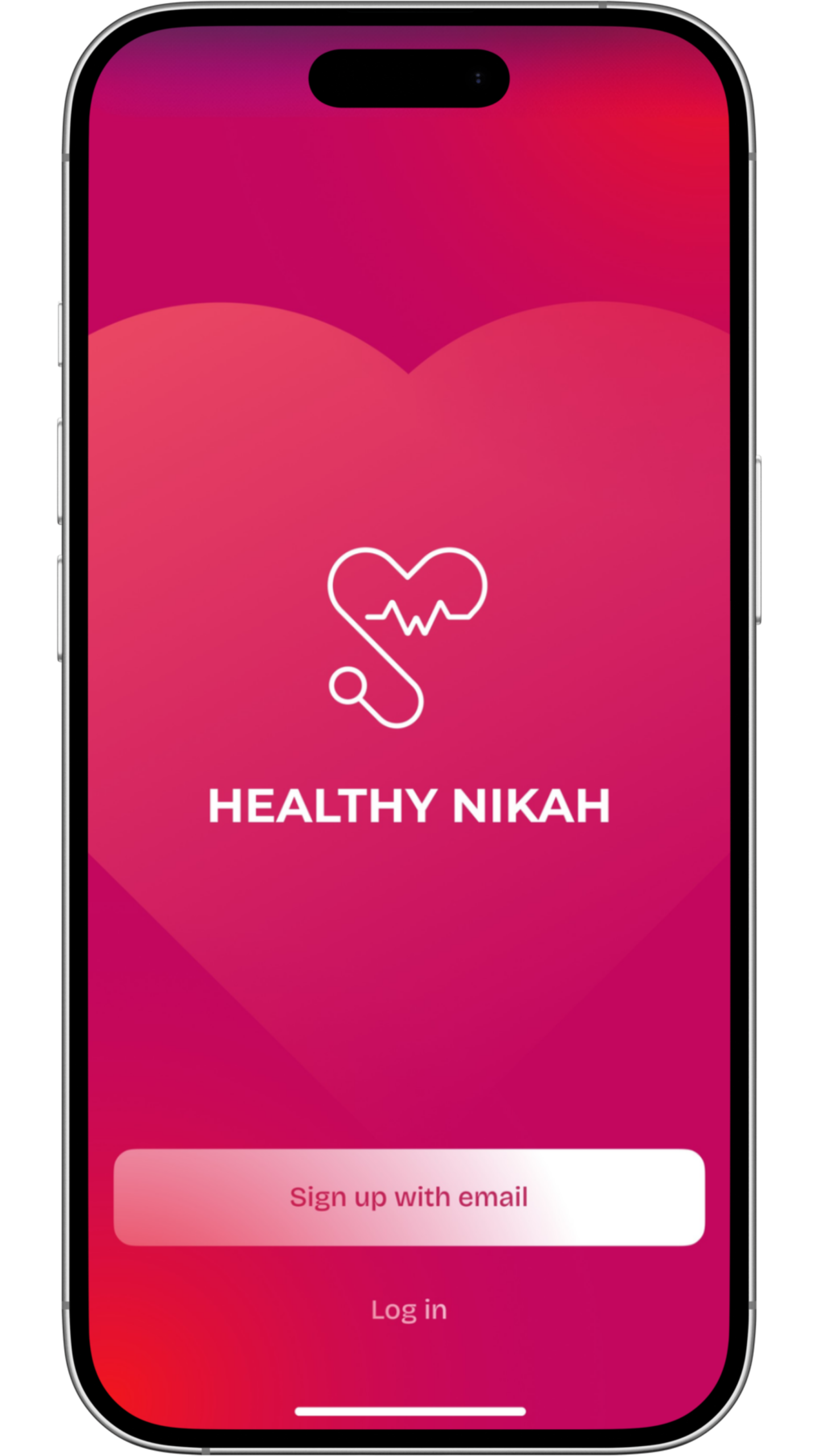 Healthy Nikah logo on pink gradient screen – Muslim marriage app branding for users searching beyond Muslim dating apps.